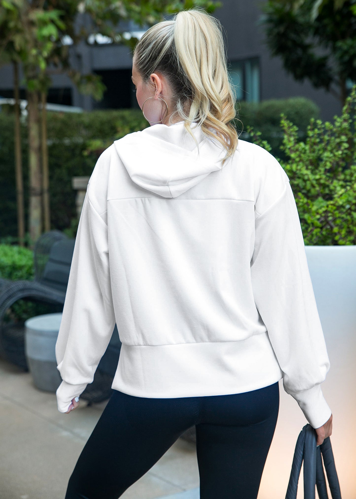 Half Zip Pullover Hoodie with Side Slit