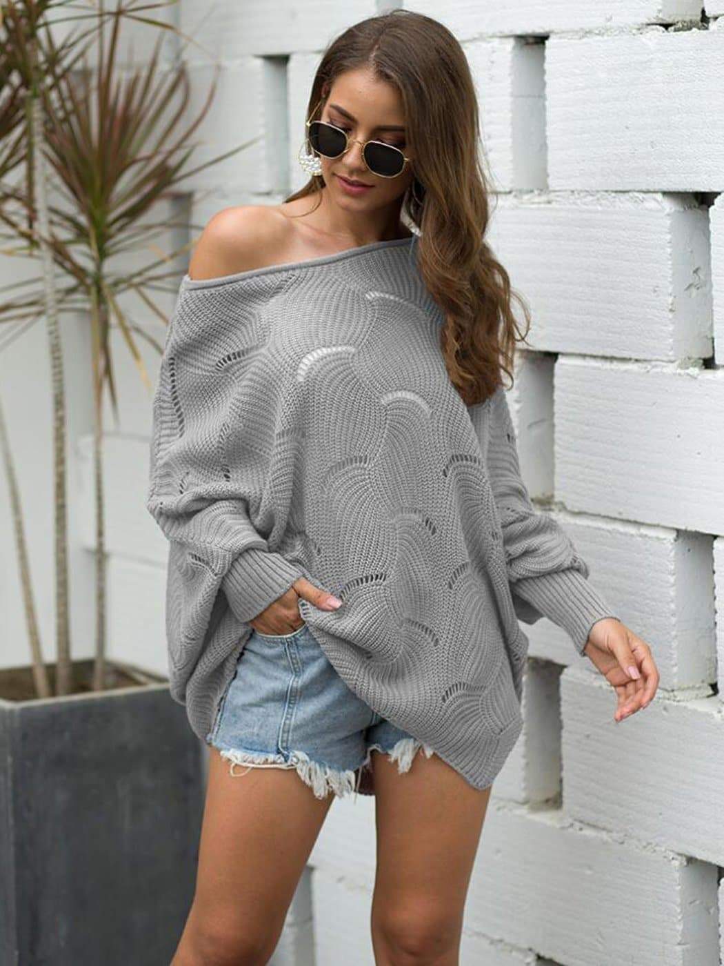 Anna-Kaci Loose Batwing Sleeve Hollow Out Knit Sweater Top | Womens | Anna-Kaci