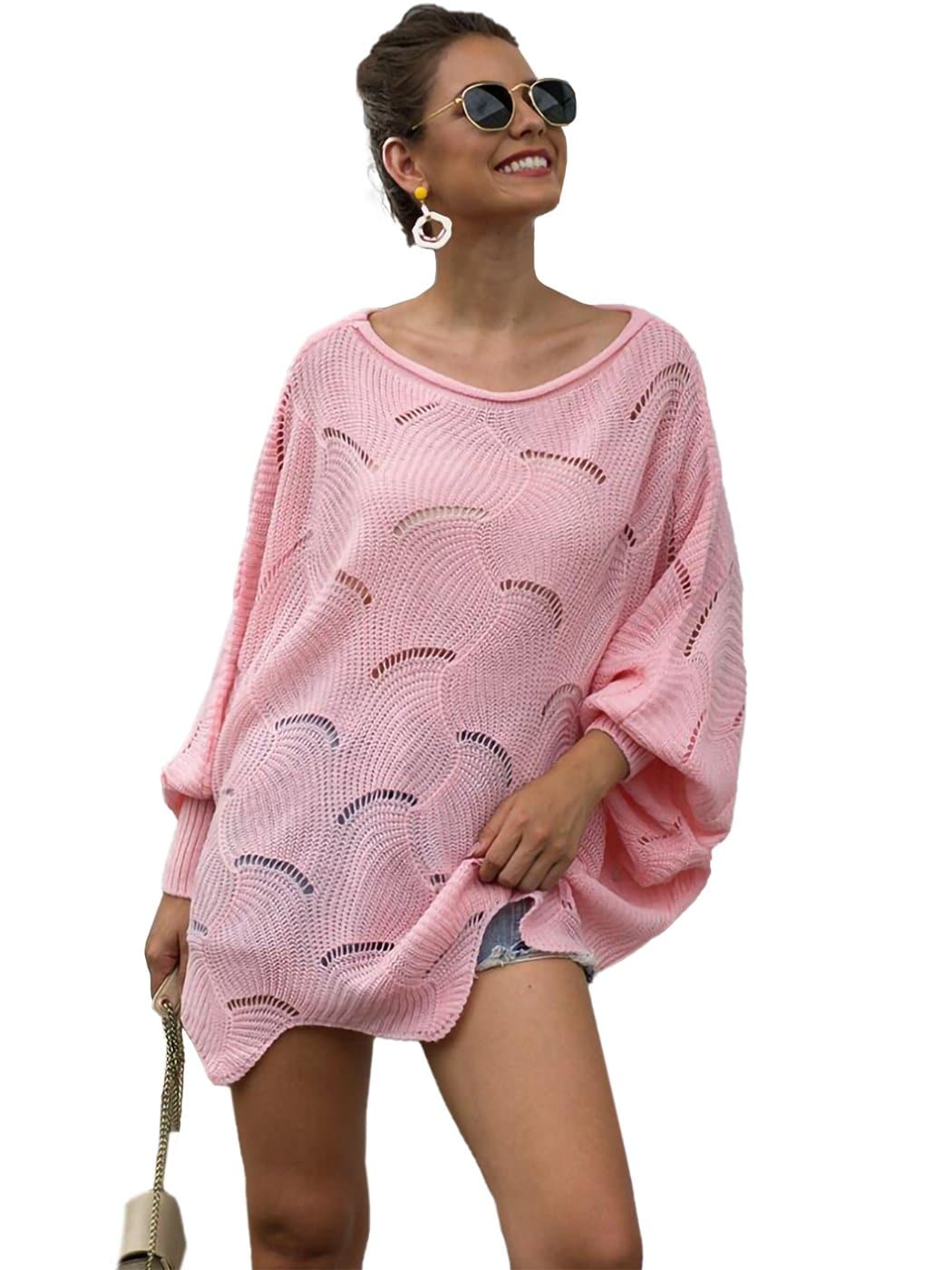 Anna-Kaci Loose Batwing Sleeve Hollow Out Knit Sweater Top | Womens | Anna-Kaci S / Pink