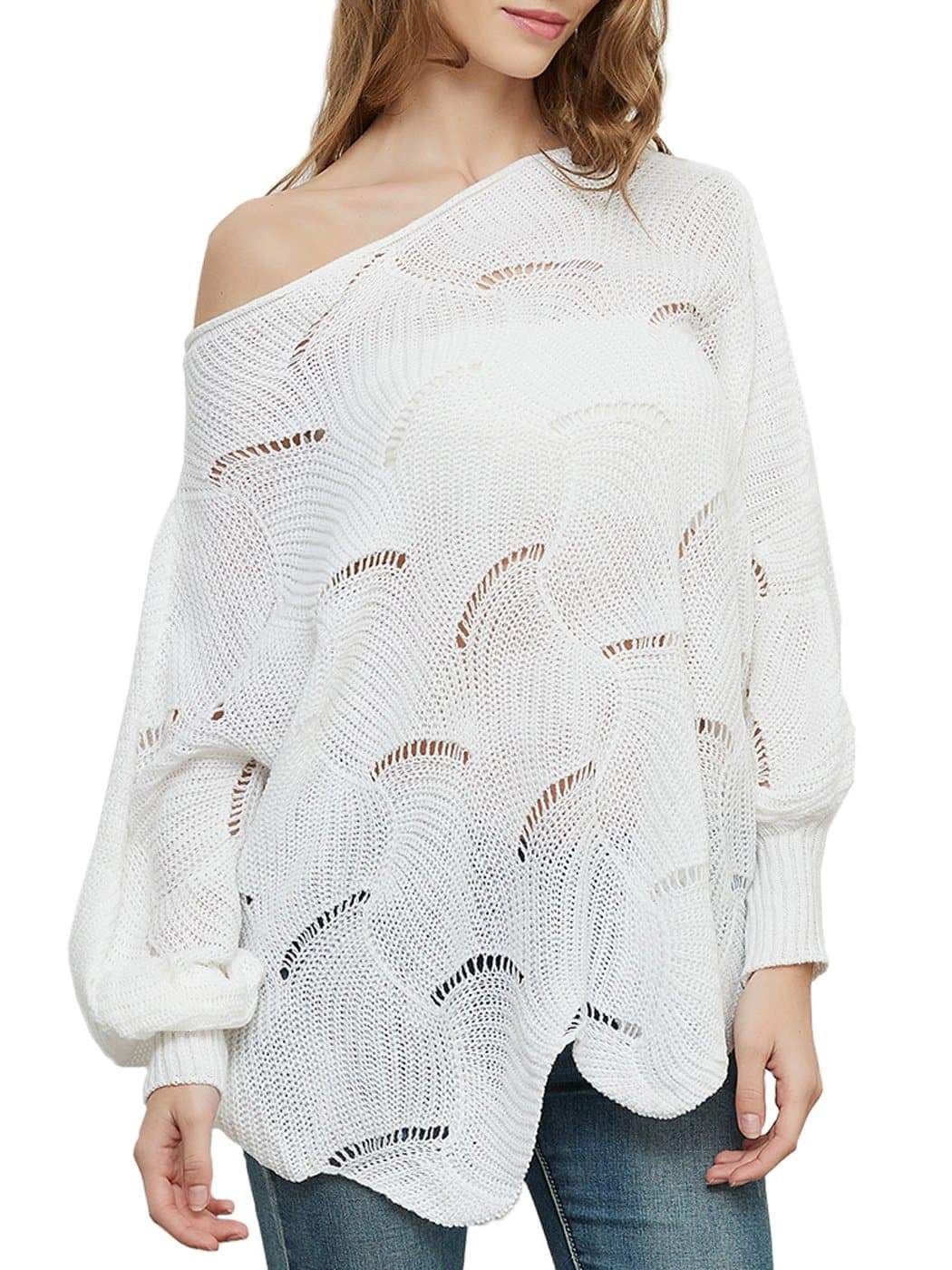 Anna-Kaci Loose Batwing Sleeve Hollow Out Knit Sweater Top | Womens | Anna-Kaci S / White