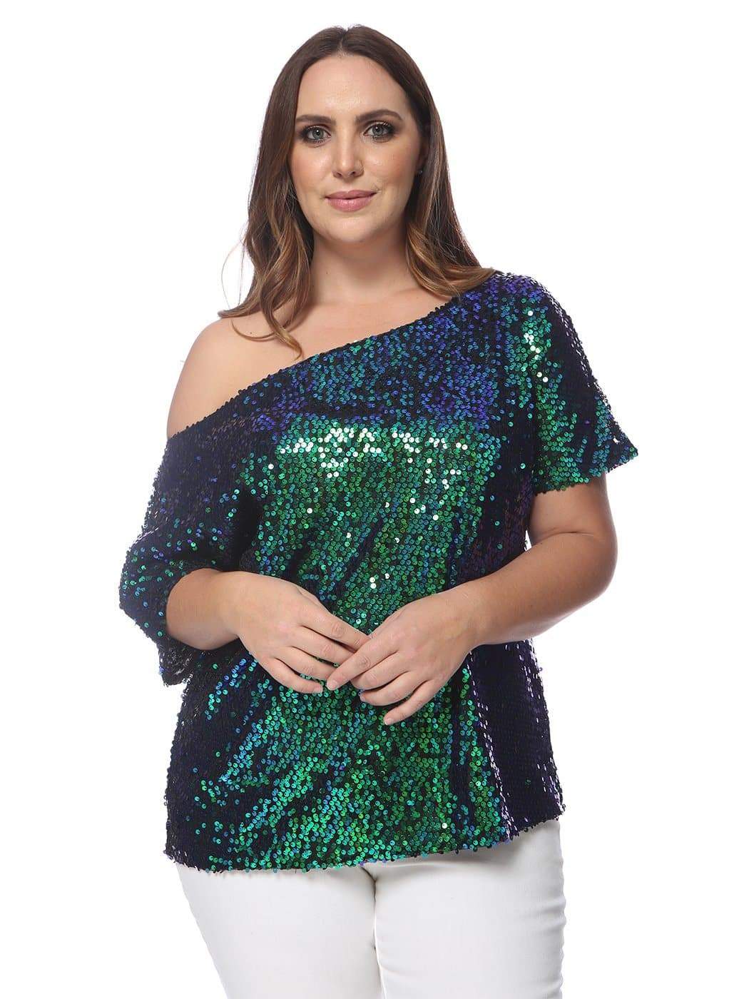 Plus size off sales the shoulder sequin top