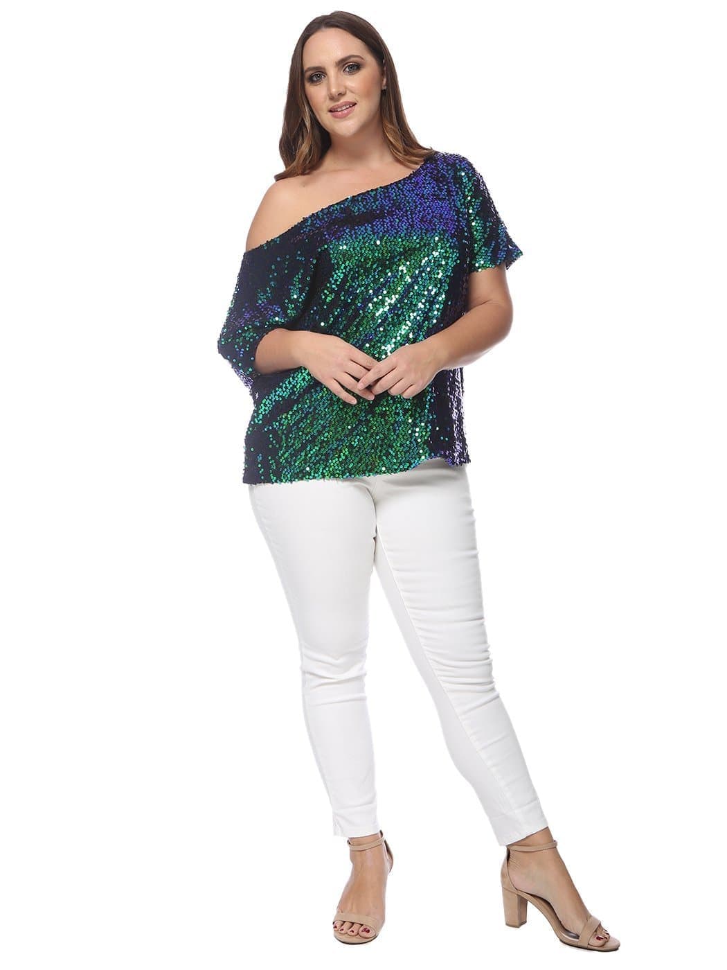 Off the shoulder sequin top best sale plus size