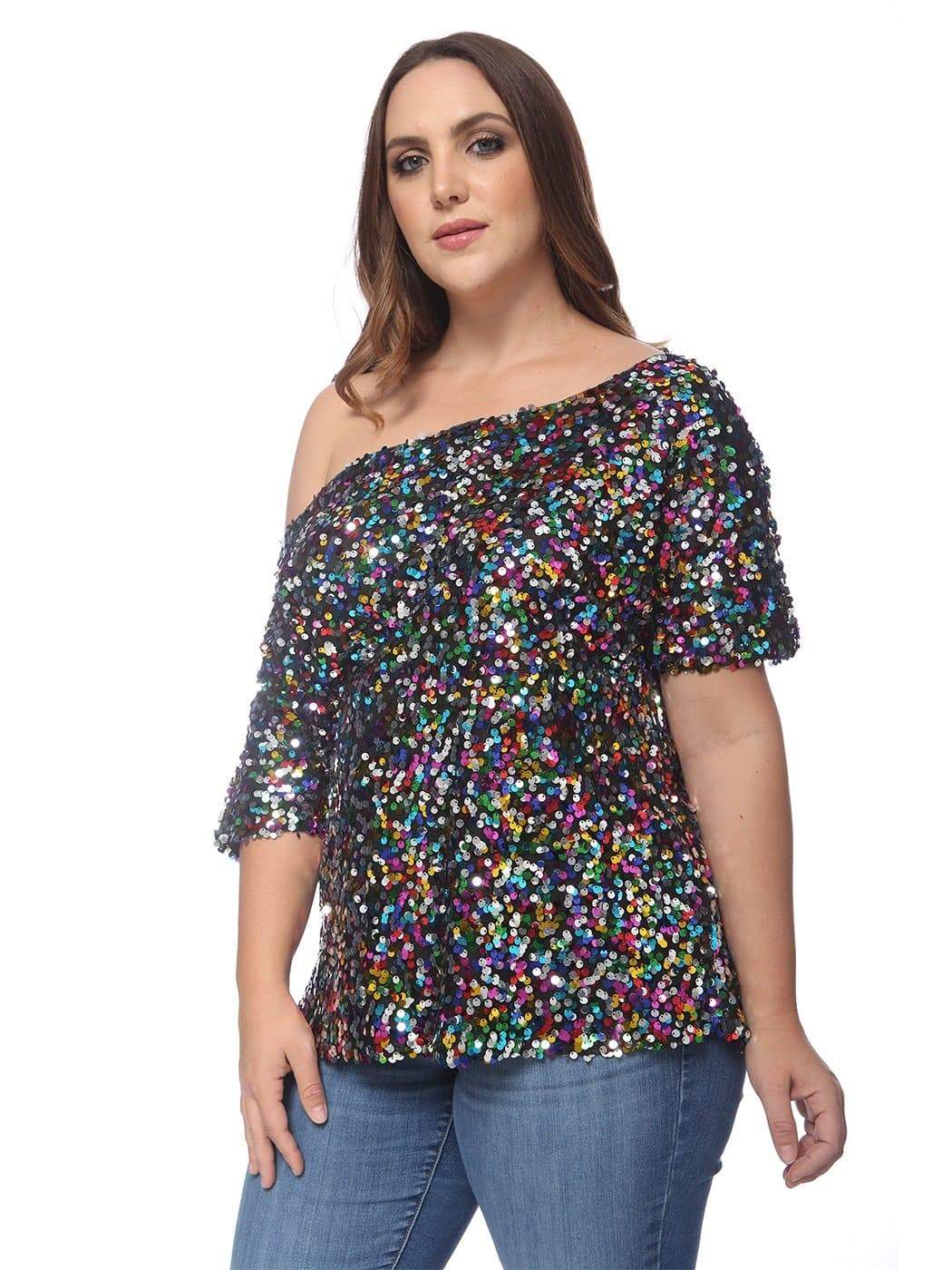 Plus size off the shoulder best sale sequin top