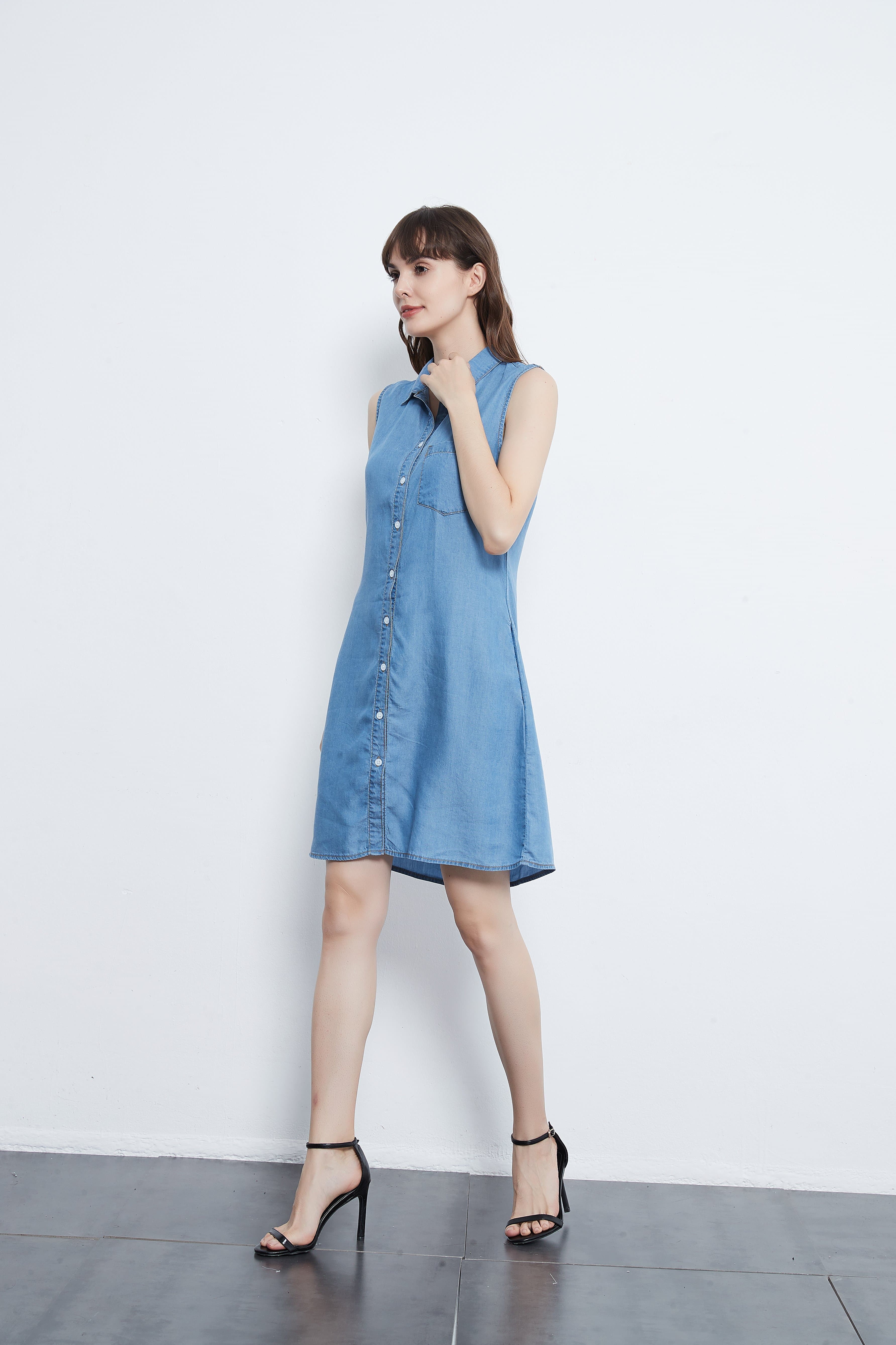 Elan Blue Wash Denim Button Down Dress at Maria Vincent Boutique