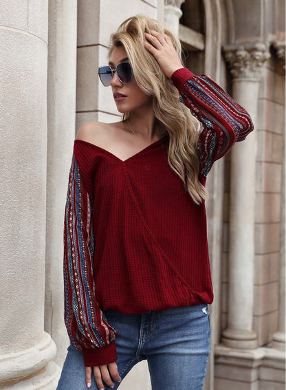 Two Tone Surplice V Neck Sweater